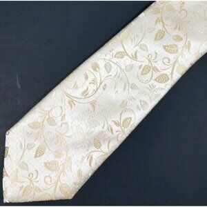 Barry Wang All Silk Paisley Necktie Ivory Cream and Gold 62" long by 3.5" wide